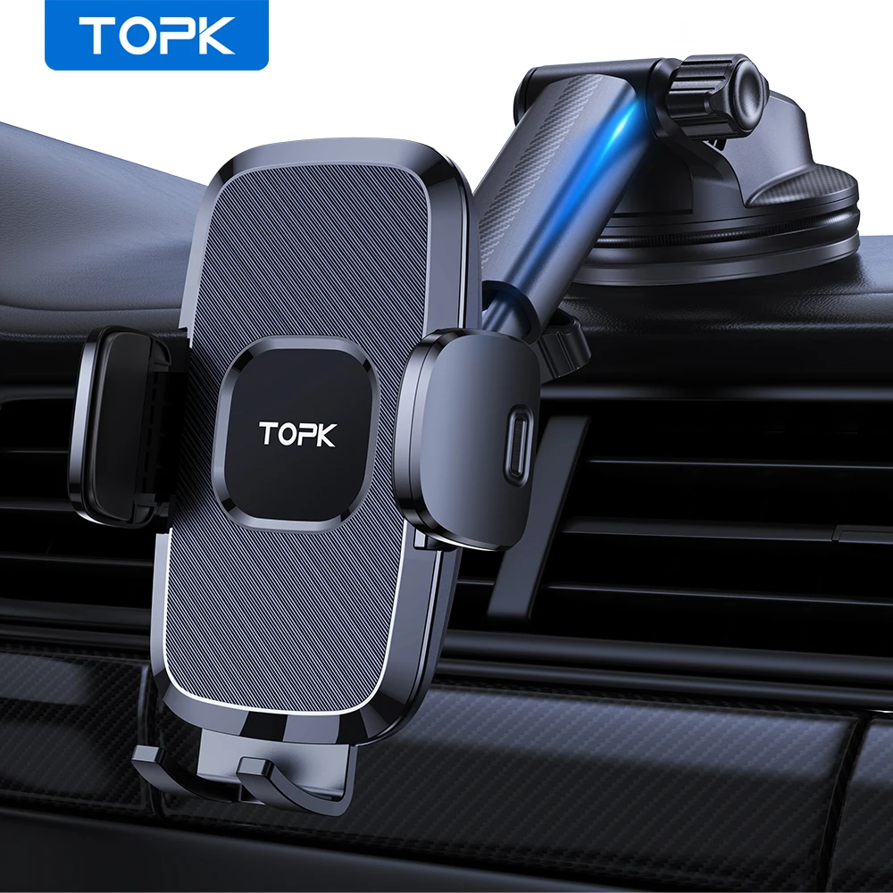 

Универсальное автомобильное крепление для телефона TOPK — суперстабильная присоска, 360° ° Обертание одной кнопкой для смартфонов
