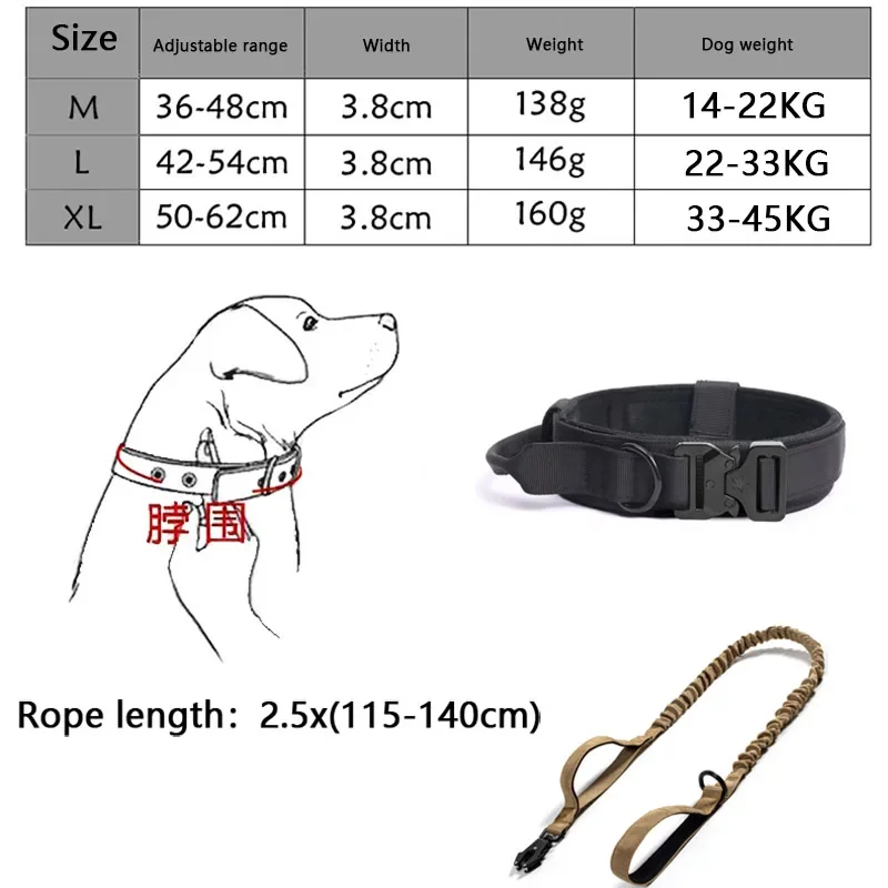 Adjustable Tactical Dogs Collar Traction Rope Military Pets Collars German Shepherd Training Medium Large Dog Pet Accessories_voghion.com