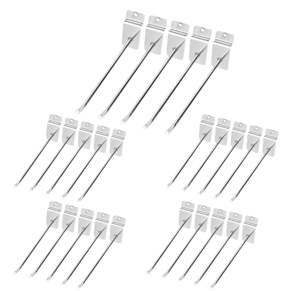 25pcs Durable Heavy Duty Slat Wall Hooks Silver 6 Inches/15 CM Display Hooks Assortment Set Bulk Set Shelf Brackets Retail