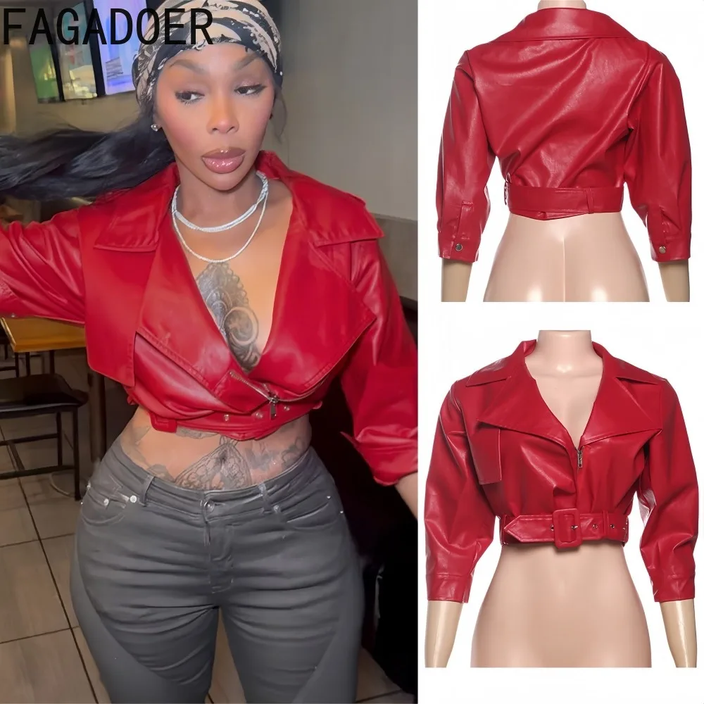 

FAGADOER Y2k сексуальная кожаная лоскутная куртка для женщин с лацканами, глубоким v-образным вырезом и длинными рукавами, женская уличная одежда, новинка 2023 года