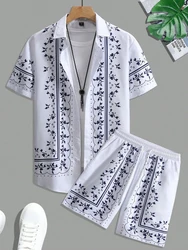 Camisa de manga corta y pantalones cortos de playa para hombre, traje Hawaiano elegante para hombre, pantalones cortos casuales para todos los días, Verano