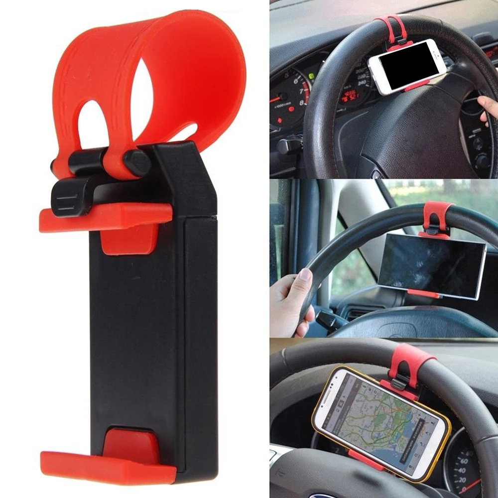 1Pc Red Car Steering Wheel Mobile Phone Clip Mount Holder Kit Auto Camera GPS Stand Bracket Universal Car Interior Accessories