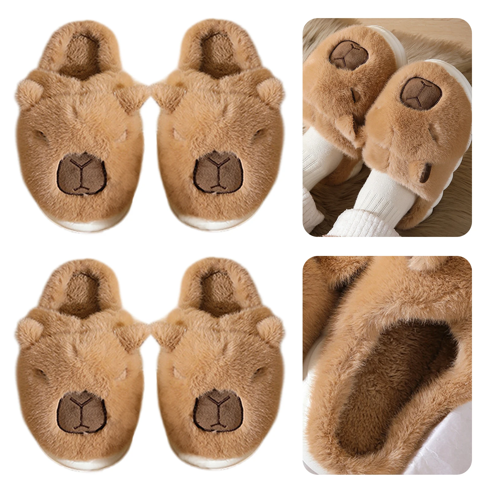 รองเท้าแตะแคปิบาร่าขนนุ่มสบาย กันลื่น รองเท้าแตะใส่ในบ้านแบบครึ่งเท้า อบอุ่น สวมใส่ง่าย สำหรับผู้ชายและผู้หญิง