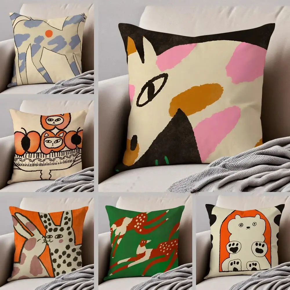 retro Vantage Abstract Anime Cute Pet Cat Dog Cushion Cover Linen Pillow Case Soft Breathable Protective Couch Room Decoration