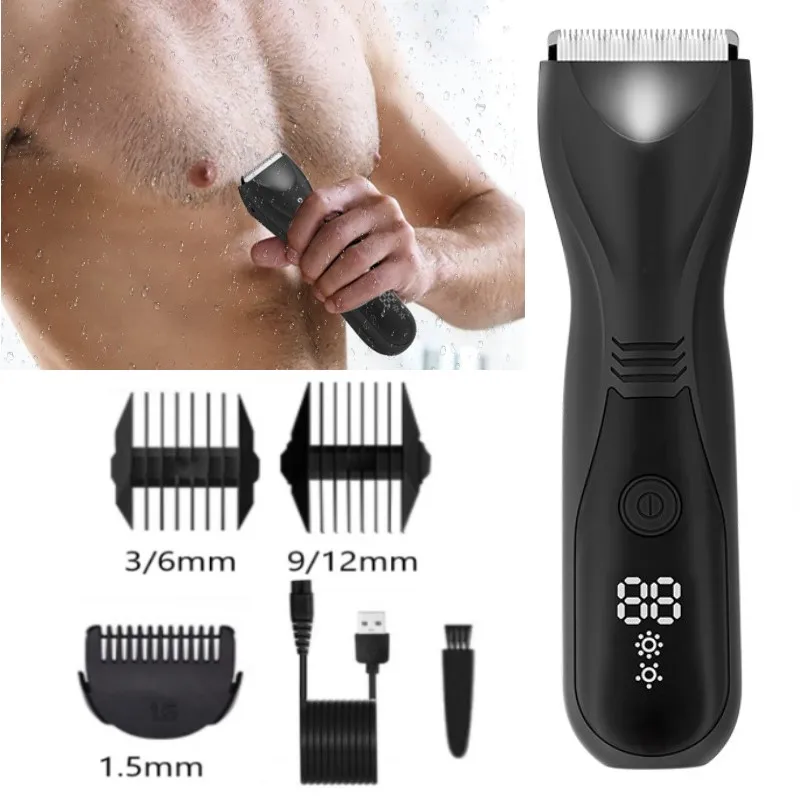 Electric Body Trimmer Shaver for Men Groin Hair Removal IPX7 Waterproof Clippers Rechargeable Male Epilator Private Part Razor