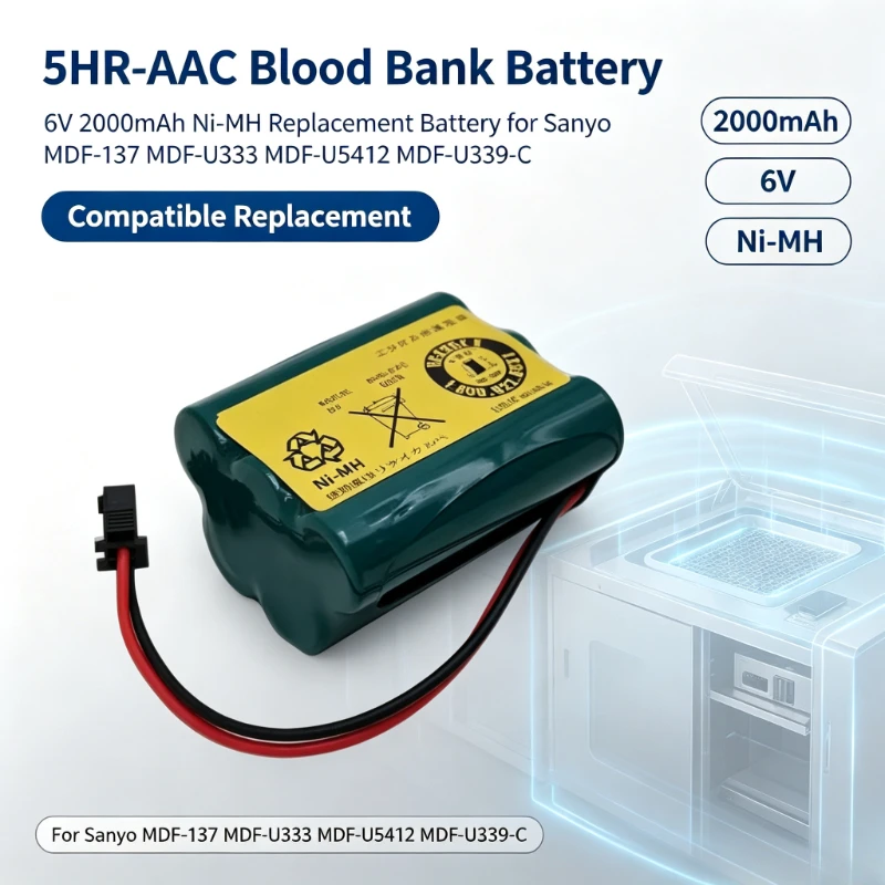5HR‑AAC 6V 2000mAh Ni‑MH Replacement Battery For Sanyo MDF‑137 MDF‑U333 MDF‑U5412 MDF‑U339‑C Blood Bank Refrigerator
