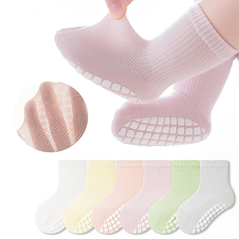 Breathable Mesh Baby Socks Non Slip Thin Cotton Anti Skid Kids Floor Socks Solid Color Toddler Summer Socks For Newborn