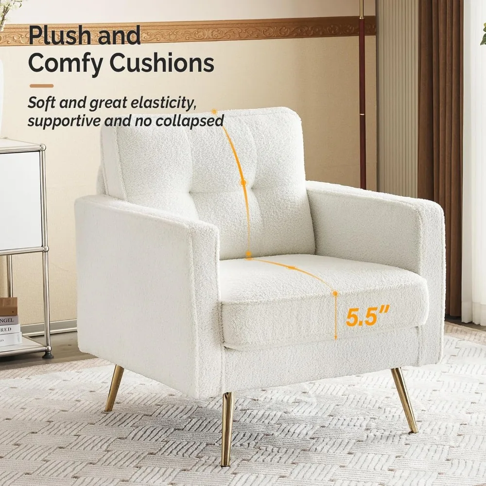 كرسي أريكة خلفي معنقدة باللون الأبيض لغرفة المعيشة وغرفة النوم - كرسي شيربا مريح للقراءة والاسترخاء