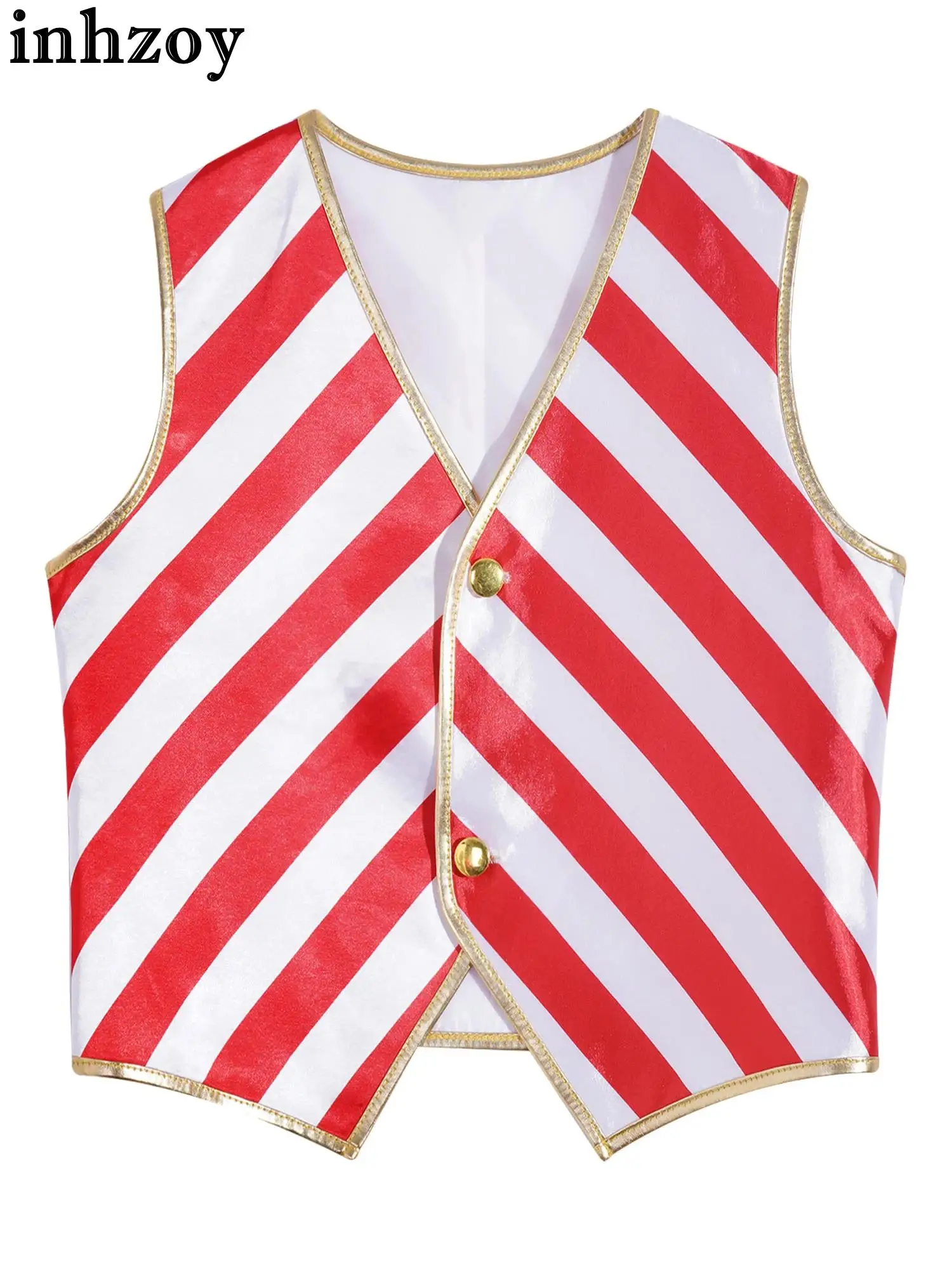 

Kids Christmas Costume Xmas Carnival Theme Party Cosplay Performance Stripes Vest V Neck Pointed Hem Button Jacket Waistcoat