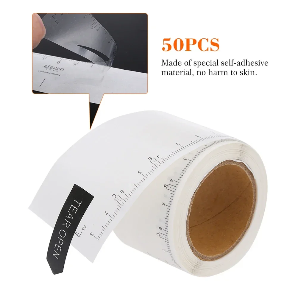 Wenkbrauw Liniaal Sticker Wegwerp Microblading Permanente Make-up Tatoeages Zelfklevende Eye Brow Stencil Liniaal Wenkbrauw Tool 1 Roll 50 stuks