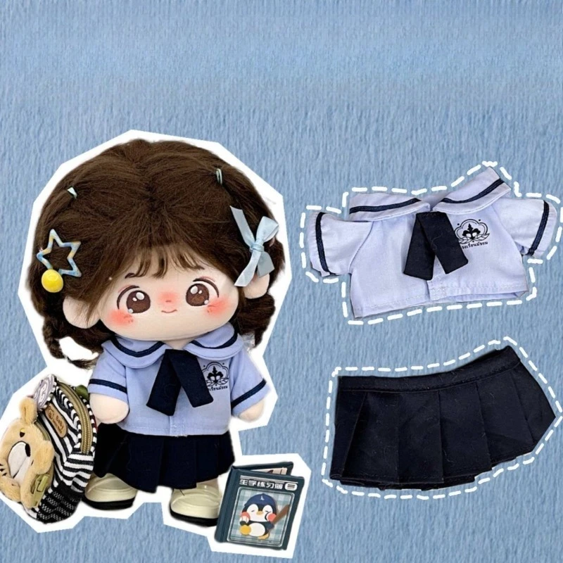 

20cm Doll Clothes Blue Mini School Suit Miniature School Uniform Changing Dress Game Cosplay Shirt Necktie Pants Set
