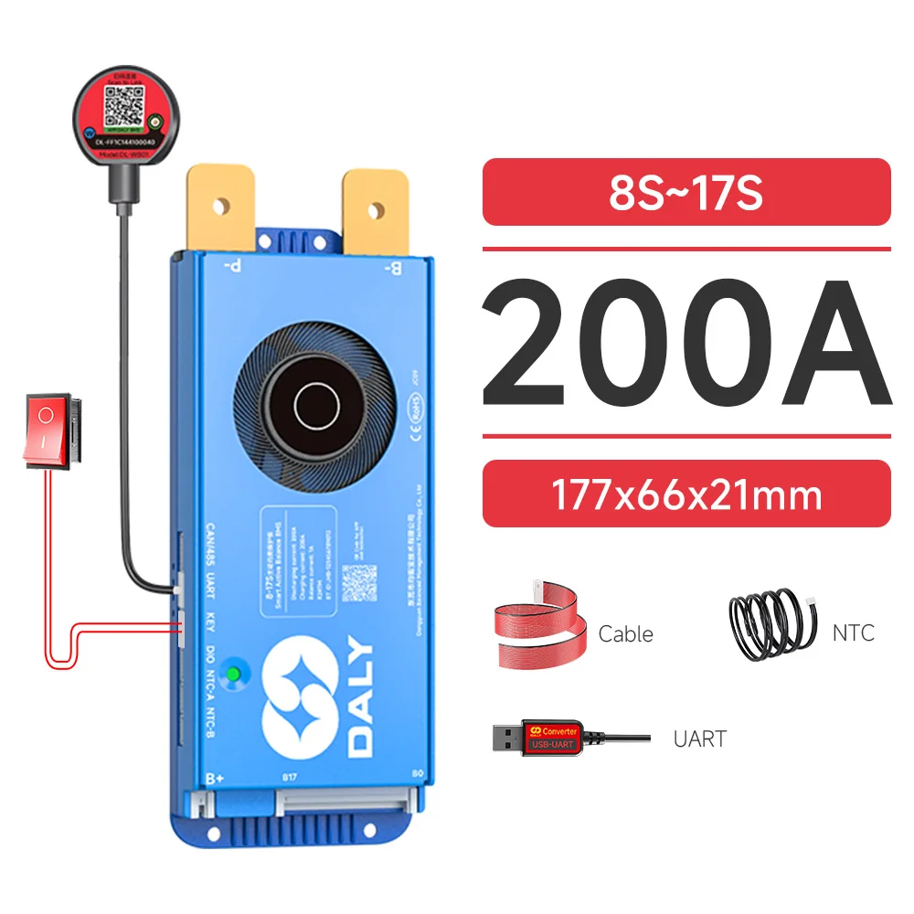 Daly Smart Active BMS 4S LiFePO4 8S 24V 16S 100A 150A 40A 60A 200A 12V 48V LiFePO4 1A Actieve Balancer met UART RS485 wifi-sleutel