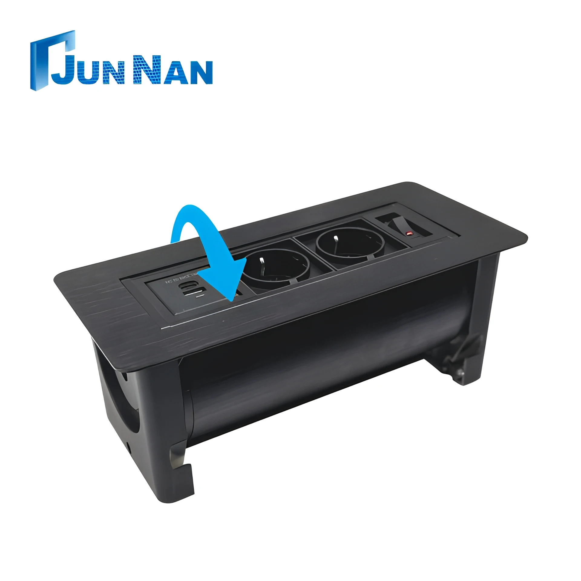Manual Flip-up Desk Socket with 2 AC Outlets 1 USB Port 1 Type-C Ports for Conference Office Table Customizable Socket Modules
