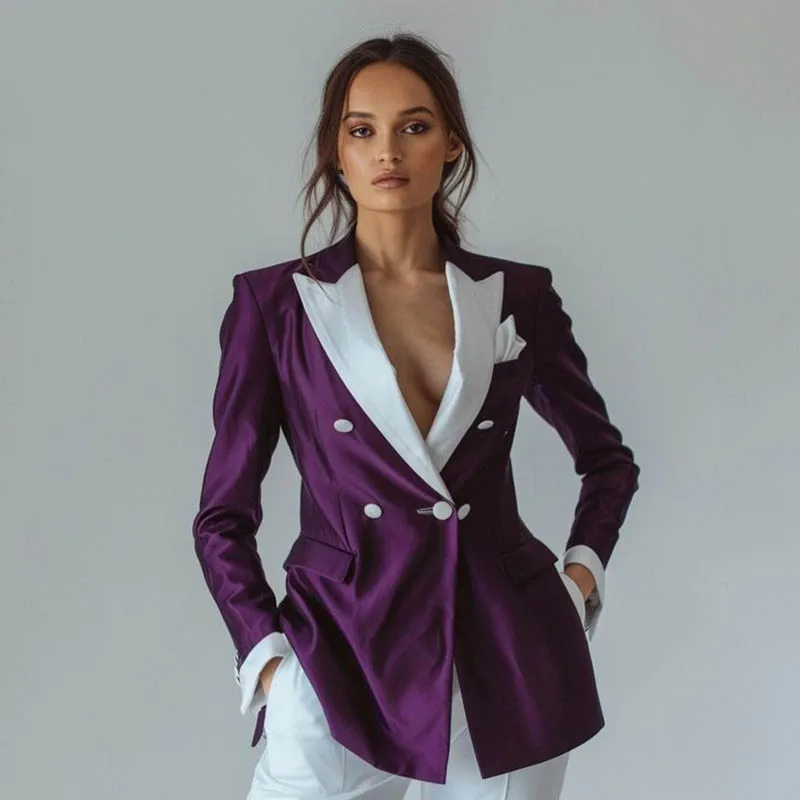 Formal Women Suits Double Breasted Peak Lapel Flat Front 2 Piece Jacket Pants Sets Office Female Clothing Custom Made Blazer