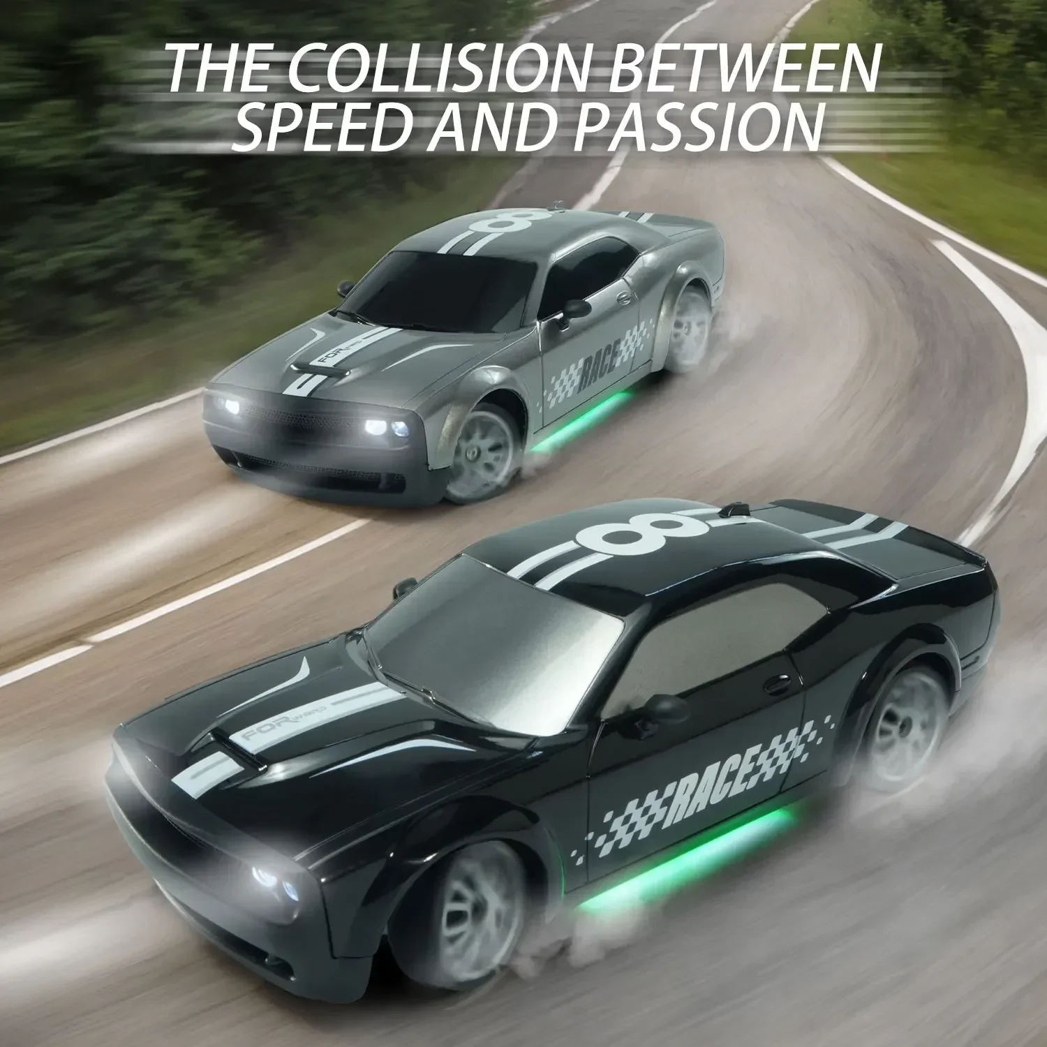 FQD15 1:20 4WD Drift RC Car,LED Lights, Stepless Speed Control, Includes Spare Tires + 6 Barriers, Perfect Christmas Gift
