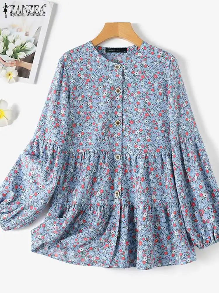 ZANZEA Muslim Fashion Hijab Blouse Bohemian Vintage Long Sleeve Tops Women Shirt Casual Floral Printed Blusas Islamic Clothing