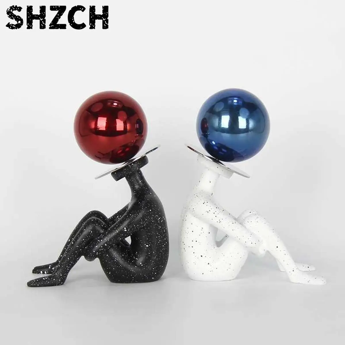 Modern Astronaut Sculpture Home Decor Sitting Figurine with Mirror Planet Head for Living Room Office Art Display