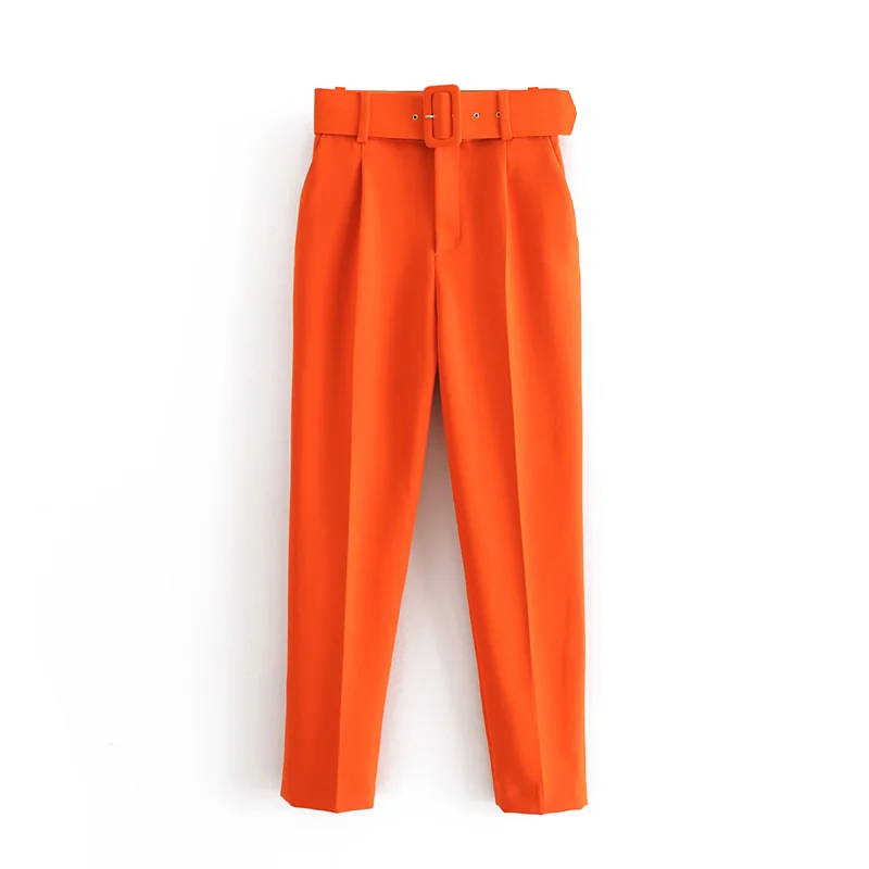 Hot Sale Women candy color pants purple orange beige color chic business Trousers female fake zipper pantalones mujer pants P616