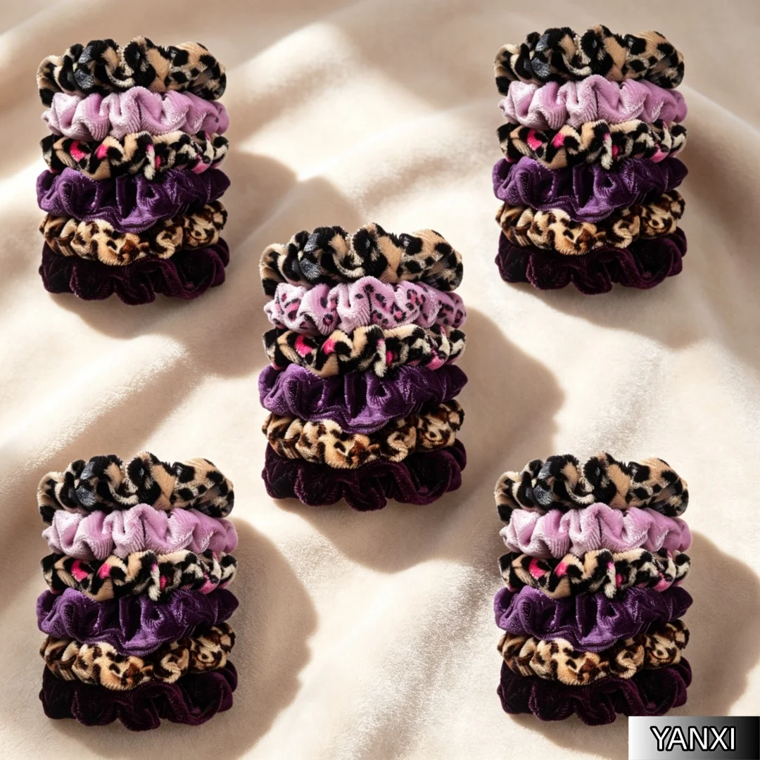 30/18/6 Stück/Set Scrunchies für Damen, Samt-Haargummis ohne Falten, Leopardenmuster, niedliche elastische Haarbänder, Kopfbedeckung, Accessoires, lila, einfarbig bedruckt