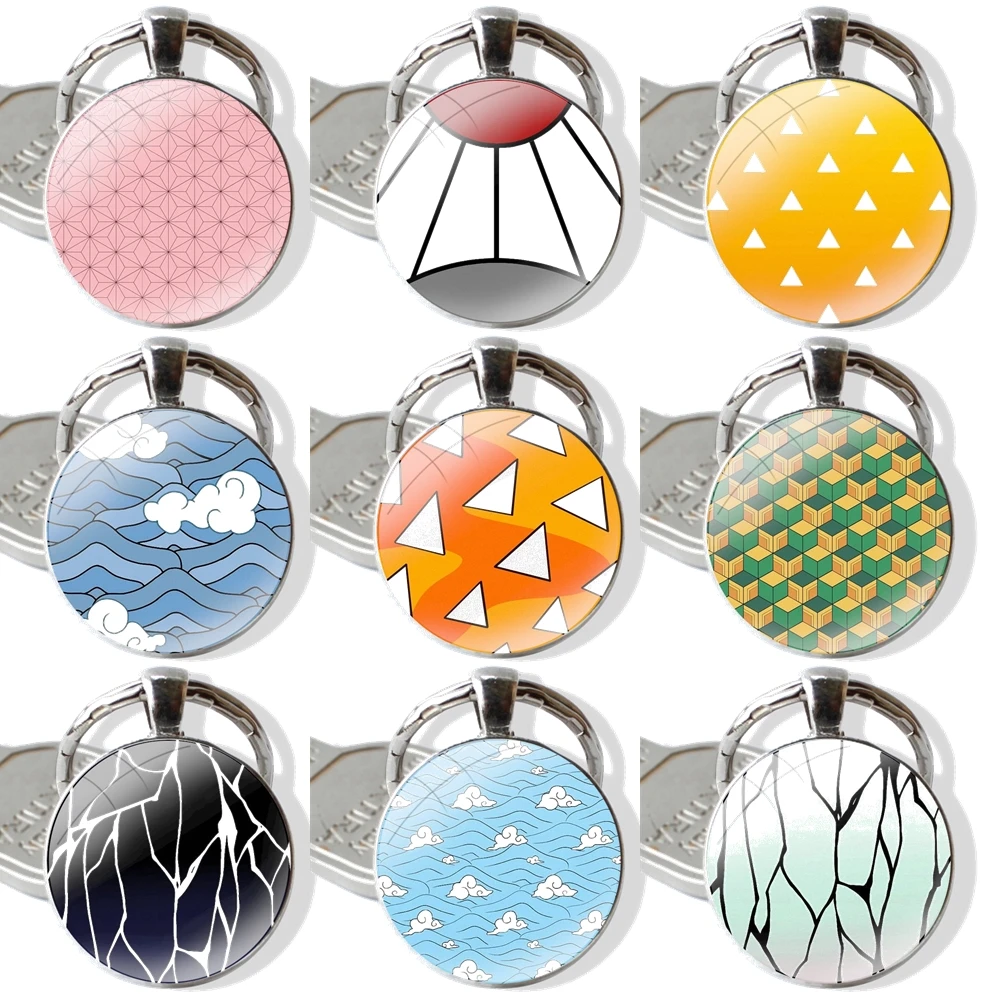 Anime Demon Slayer Clothing Keychain Handmade Glass Cabochon Key Ring Holder Pendant Key Chains