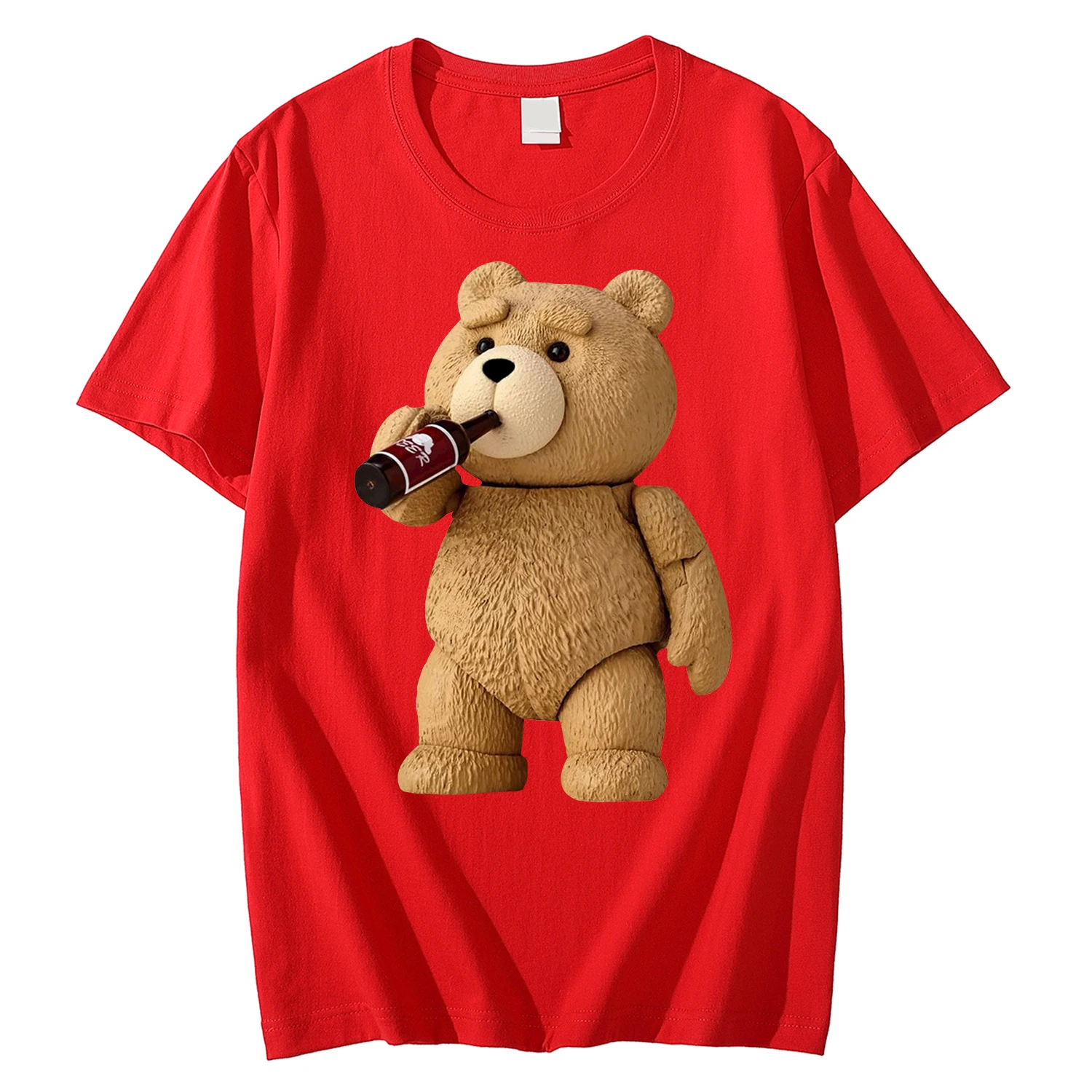 Men\'s Printed Lovely Ted Bear Smoking Poster T Shirts Summer Short Sleeve 100% Cotton OversizedT-shirt Cool Tees Tops Streetwear