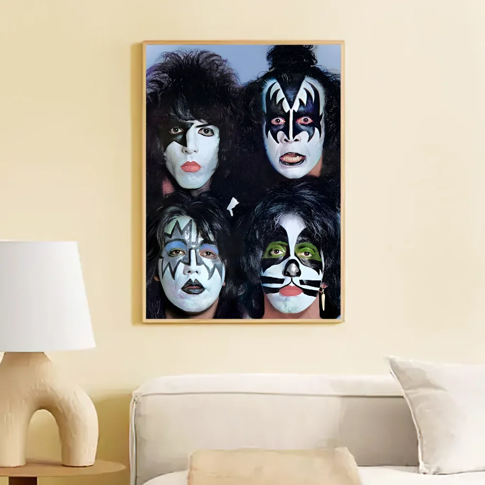 Vintage Heavy Metal Kiss Band Classic Vintage Posters Waterproof Paper Sticker Coffee House Bar Home Decor