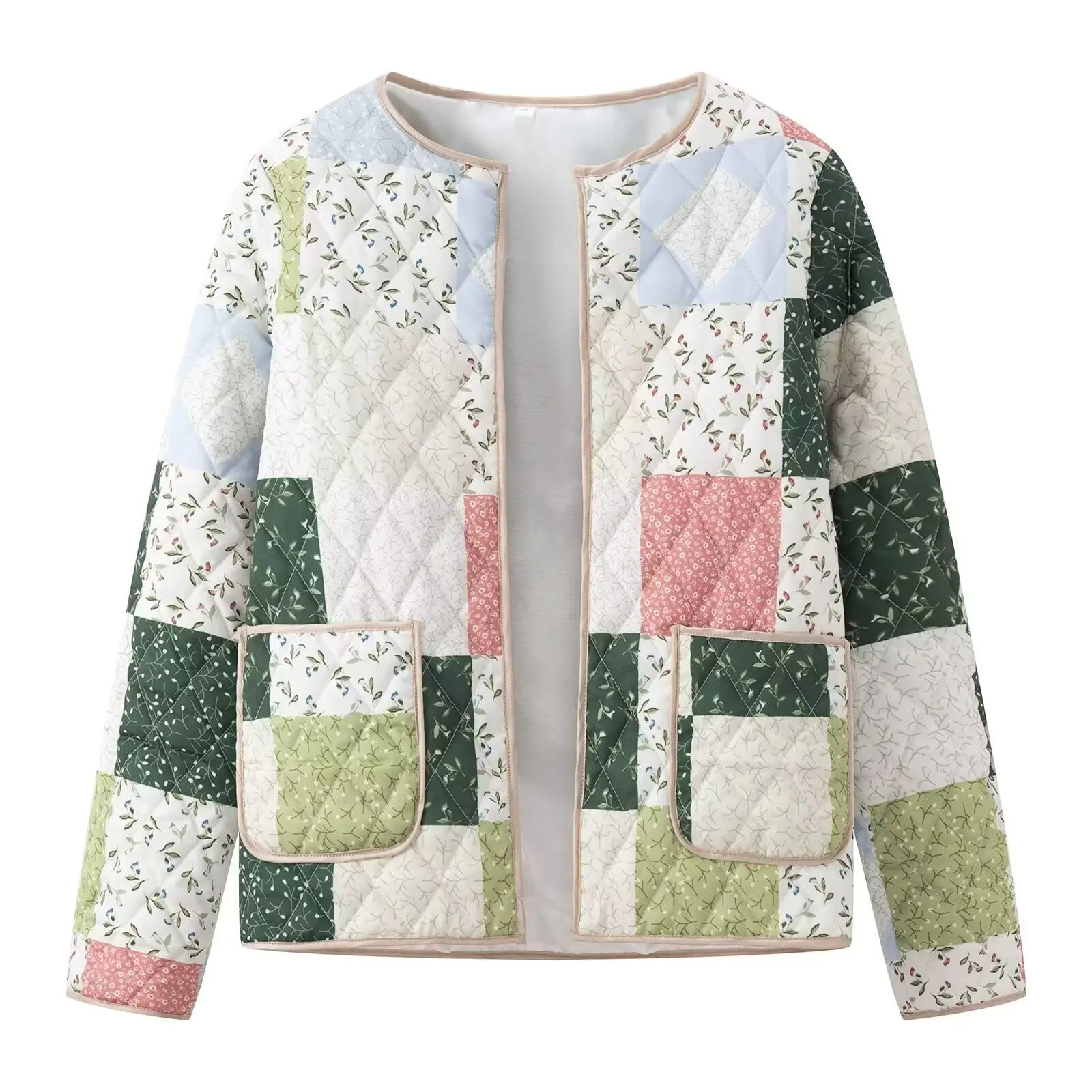 ZBZA Autunno Nuove donne Faion Design Cotone Jaet rotondo Ne Diamond id Modello Lungo Sve Street Sle