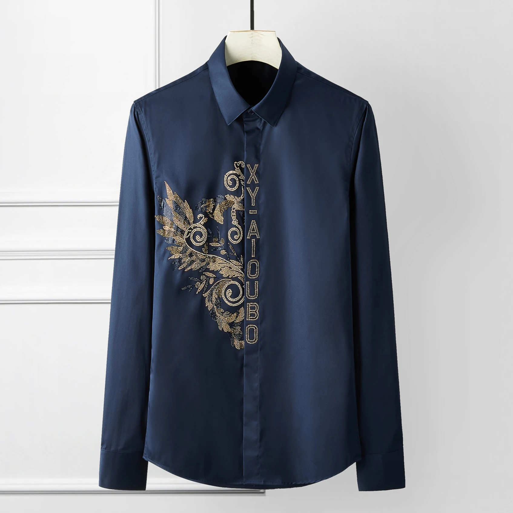 

Luxury Rhinestone Men's Shirt Long Sleeve Social Banquet Party Shirt Men Clothing Slim Fit Singer Stage Performance Shirt 2025