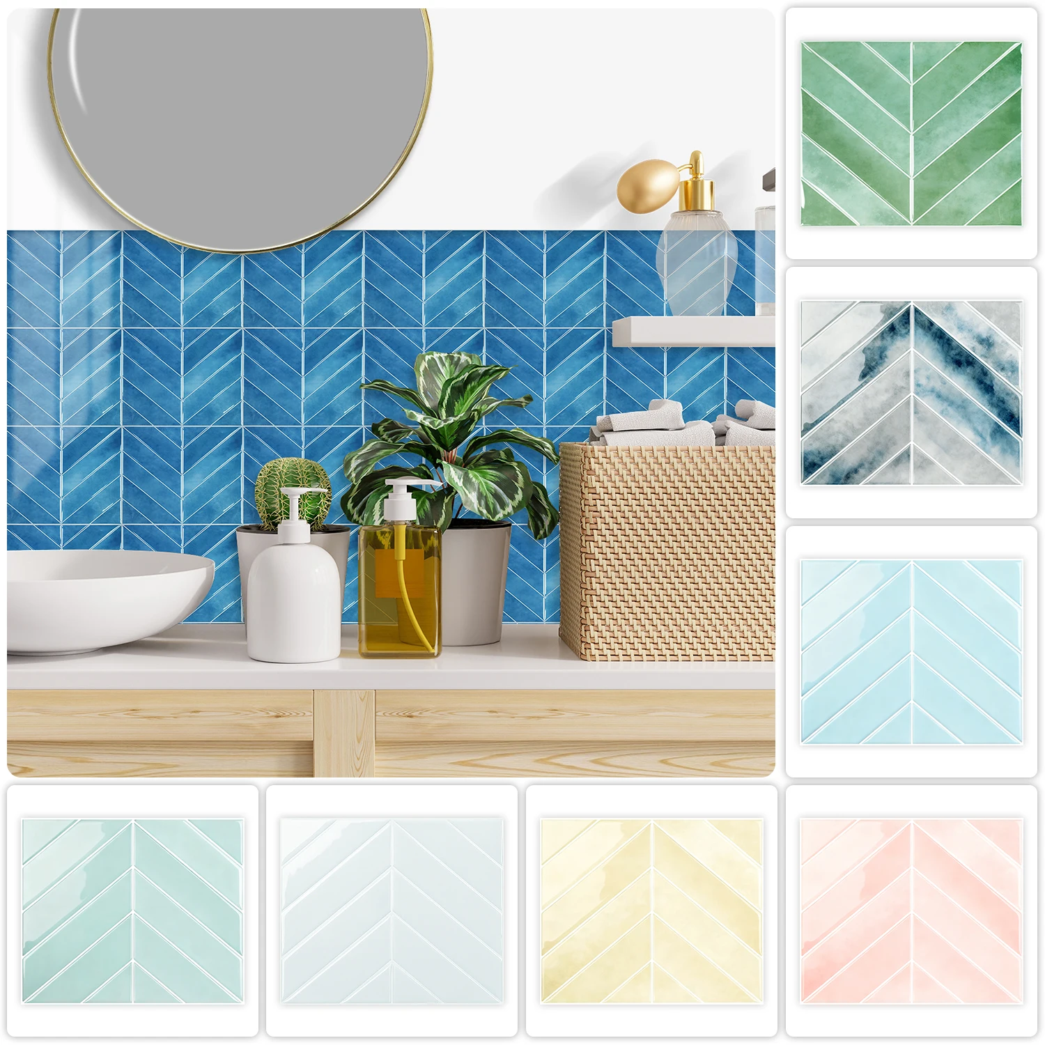 25 styles de carreaux autocollants muraux en marbre à motif chevrons, style moderne et luxueux, pour crédence de cuisine et lavabo, décalcomanie murale artistique