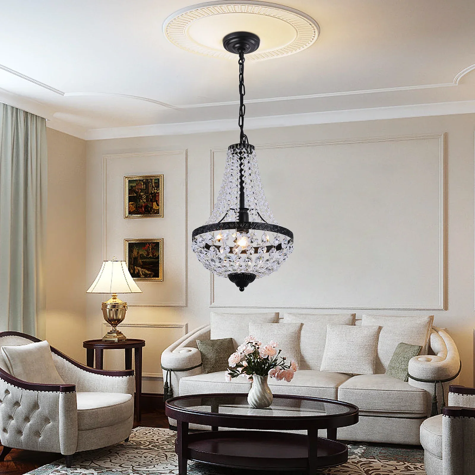 

Decor Hanging Retro Pendant Light Luxury Crystal Basket Ceiling Lamp Chandelier Led Nordic Dining Living Room Lustre Fixture