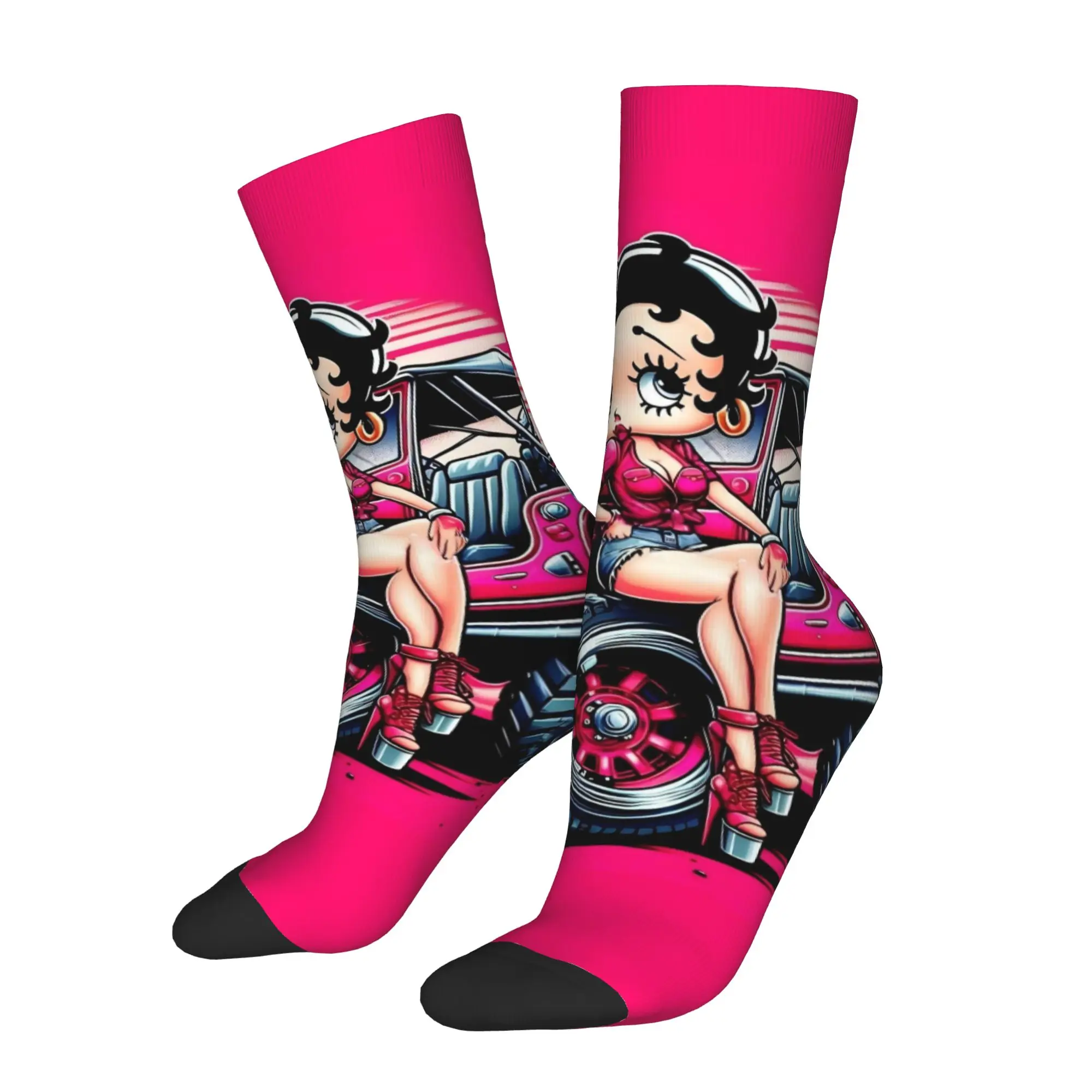 Cartoon Girl B-Boop Mens Crew Socks Unisex Cool Bettys  Spring Summer Autumn Winter Dress Socks