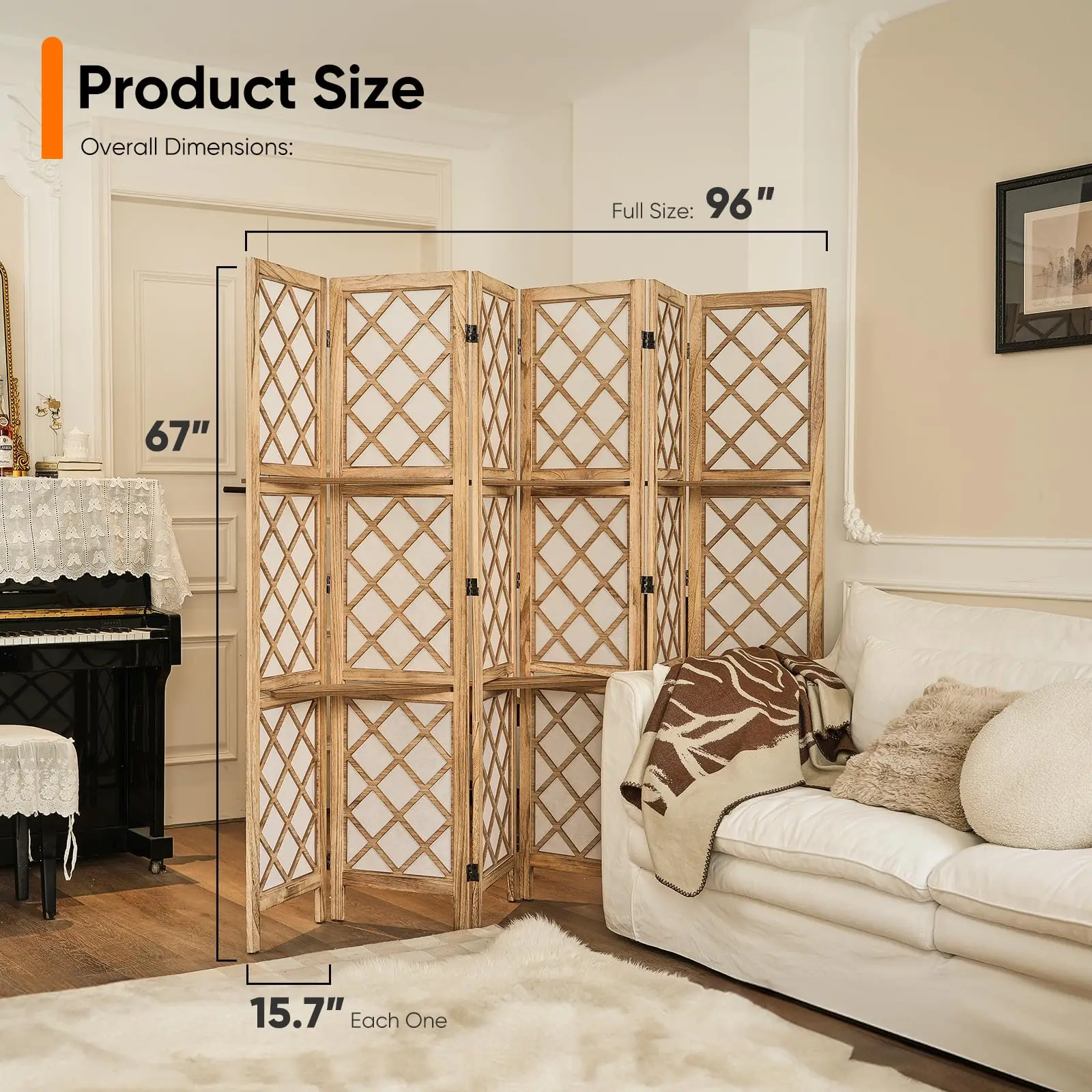 Room Divider with Shelves, 6-Panel Japanese Shoji Sn 67
