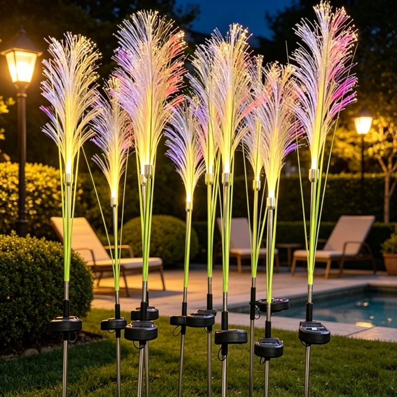 Outdoor Waterproof Solar Reed Lawn Lights, LED Decorative Pathway Lighting for Yard Garden Christmas Decoration