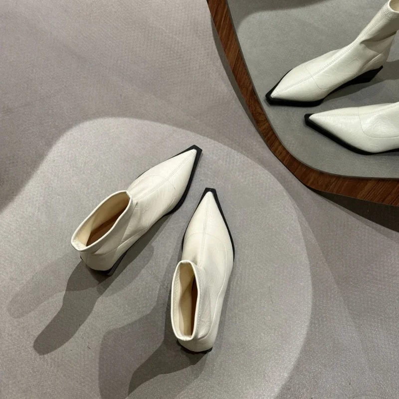 Women Pointed Short Boots Autumn Korean Style Fashion Solid Colour Non-slip High Heels Thick Heel Comfort Shoes Botas Femininas