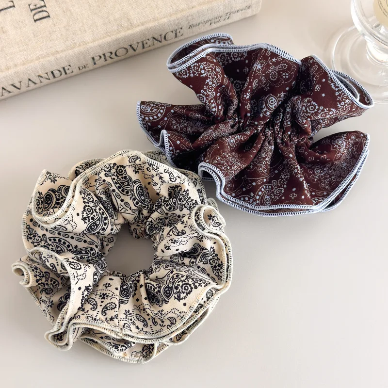 

1 шт. Премиум-резинка для волос с принтом пейсли, в стиле ретро, с цветовыми блоками, для создания прически «пучок» или хвоста, стильная, на каждый день