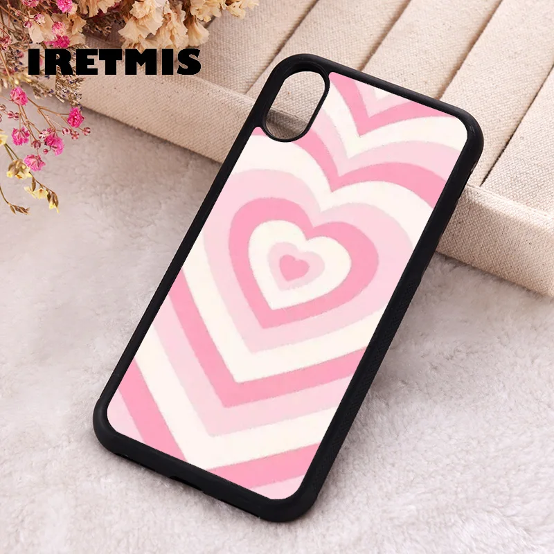 Iretmis Phone Cover Case For iPhone X XS Max XR 11 12 13 PRO MINI 14 15 16 Plus Rubber Silicone Rose Latte Heart