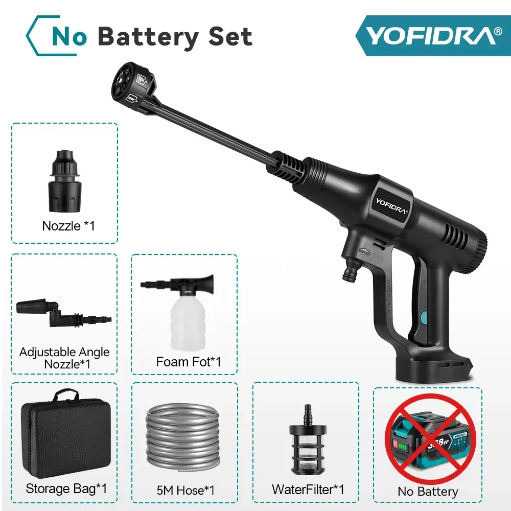 YOFIDRA 6IN1 200Bar Borstelloze Hogedruk Autowasser Waterpistool Huishoudelijke Reiniger Was Spuitpistool Voor Makita Accu