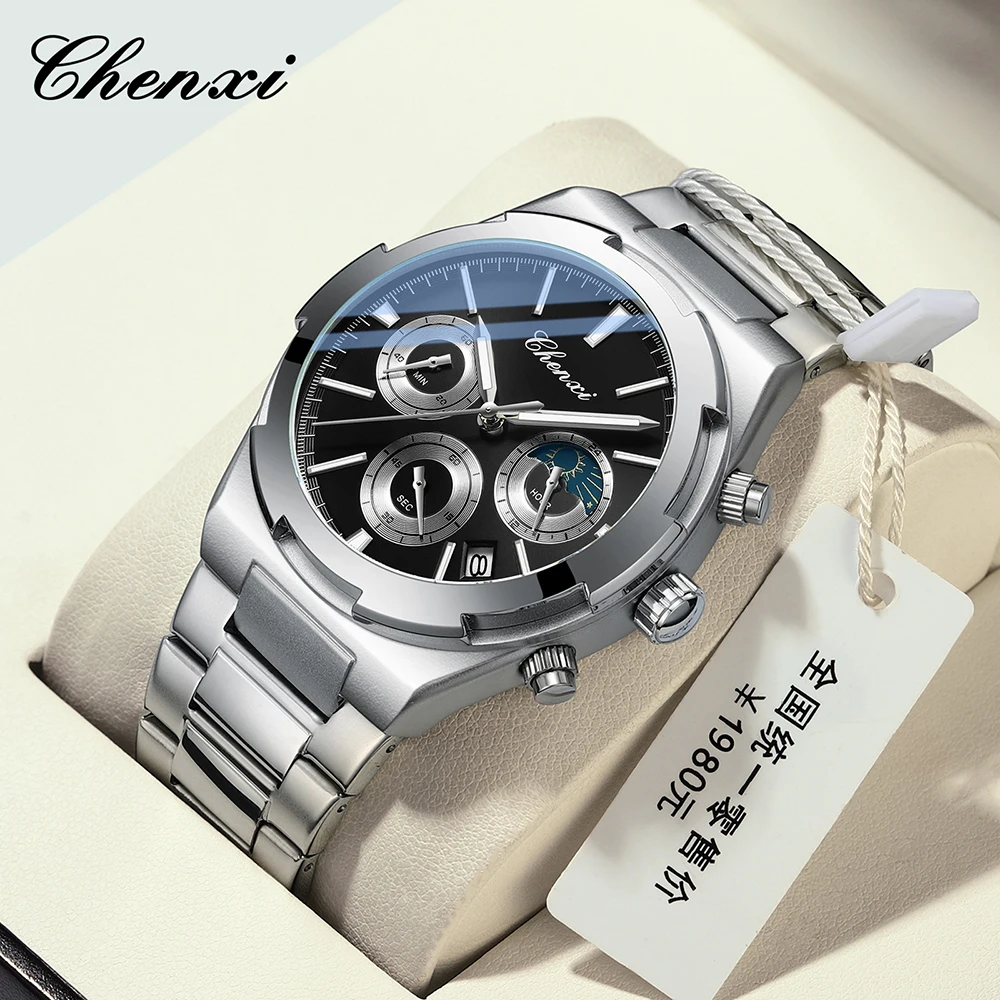 Relogio Masculino 2024 New CHENXI Mens Watches Stainless Steel Clock Casual Sport 3Bar Waterproof Quartz Watch For Men