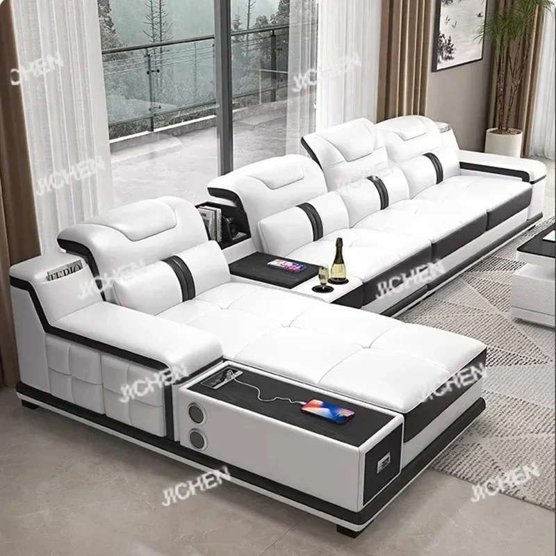 

HS Роскошный итальянский секционный диван из натуральной кожи с Bluetooth-динамиком и USB-портами, мебель для гостиной Divano из коровьей кожи