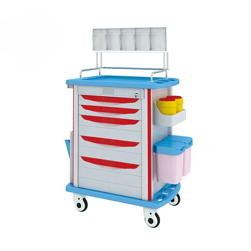 Hospital ABS medical clinical drug delivery trolley anesthesia cart with drawer caster