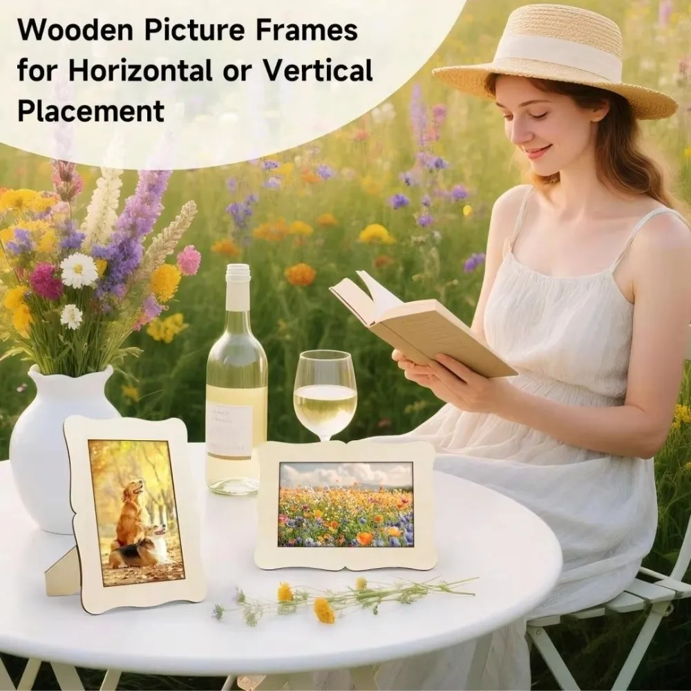 1/5Pcs Unfinished Blank Wooden Photo Frame Premium Wood Material Wavy/Rectangle Shape DIY Picture Frame DIY Painting