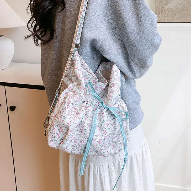 

Korean Popular Bag Ladies Shoulder Bag Bow Canvas Bag Hand-Held Single Shoulder Underarm Bag Crossbody Bag Makeup Bag