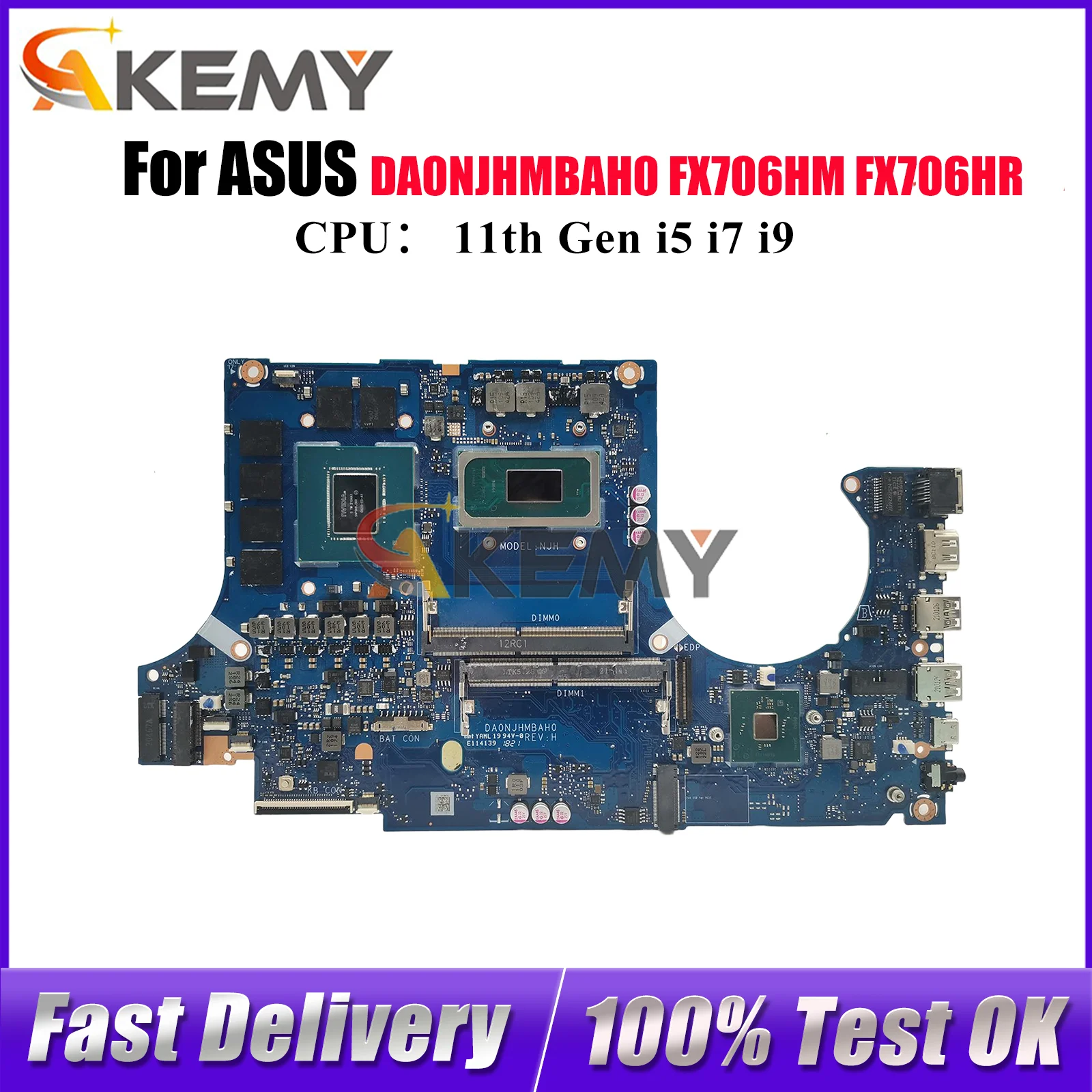 

DA0NJHMBAH0 Материнская плата для ноутбука ASUS TUF Gaming FX706HR FX706HM FX506H Материнская плата с 11-го поколения i5 i7 i9 100% тест, ОК, быстрая доставка