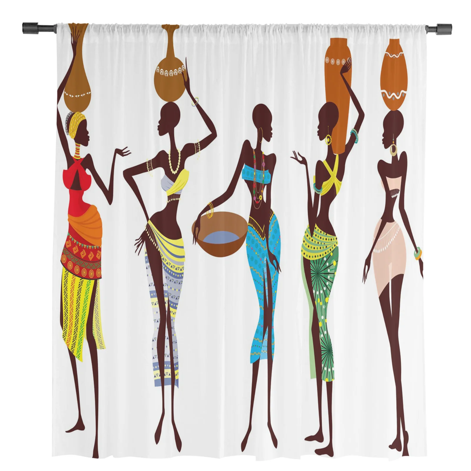 African Women Bottle Ethnic Sheer Curtains for Living Room Bedroom Home Decor Kitchen Tulle for Windows Voile Drapes