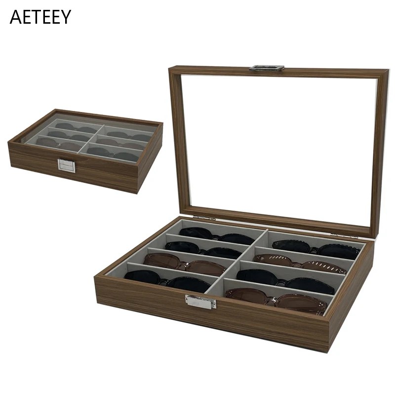 

Walnut Wood Glasses Storage Display Box 8 Slots Storage Sunglasses Display Case Organizer Funda Gafas Tela Free Logo Carving