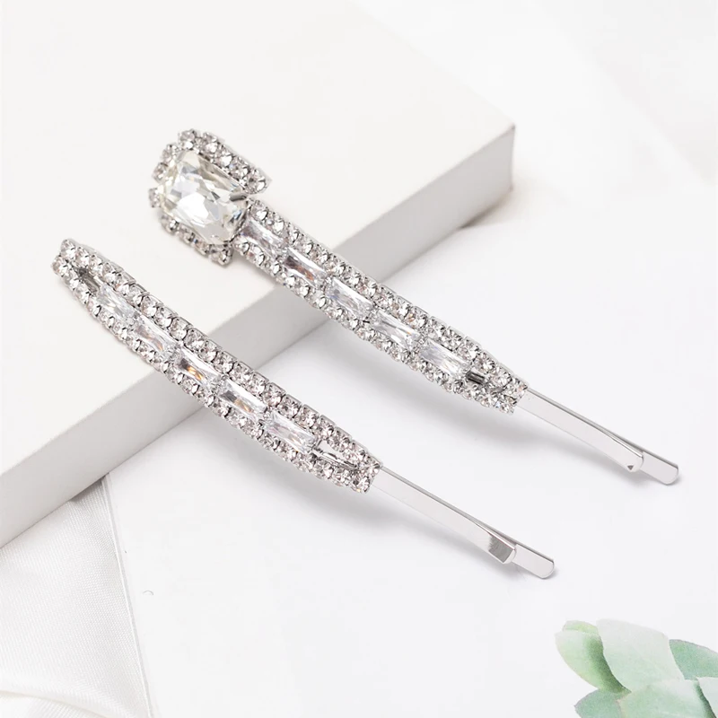 luxury silver color crystal wedding hair barrettes sparkly diamante clip for girls women Korean hair accessories