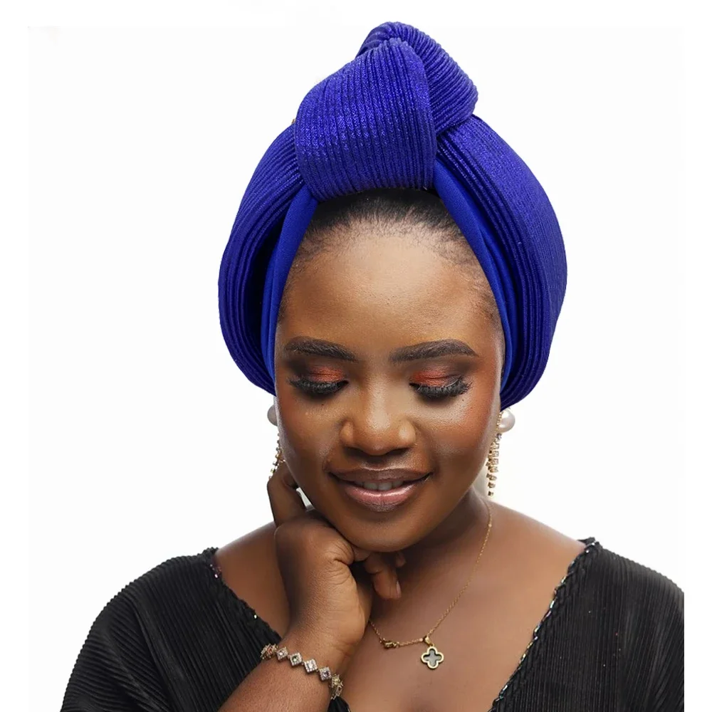 Turban à paillettes pour femmes, couvre-chef africain Auto Gele Nigeria, cravate de sauna de mariage, vêtements de sauna de fête, chapeau musulman, casquette à la mode