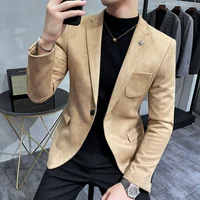 Men's Deerskin Fleece Jacket Suit Coat Blazer Men's Business Leisure Slim Fit Brand Fashion High Quality Single Button Suit Coat 2