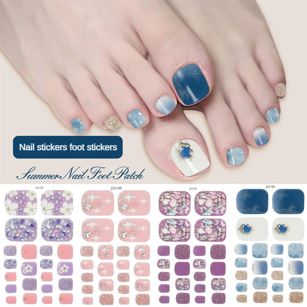 

2024 New Simple French Toenail Nail Waterproof Shiny Toe False Nail DIY Foot Decals Manicure Women Color Full Cover Foot Sticker