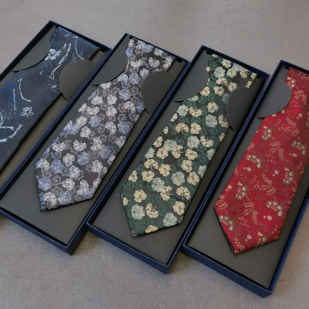 

Мужской модный галстук с цветами и листьями с коробкой, мягкий новый галстук, синий галстук для мужчин, цветочный свадебный деловой подарок